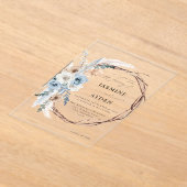 Blue & Beige Boho Floral Wreath Wedding Acryl Uitnodigingen (Laagn)