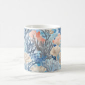 Blue Beige Coral Sealife Ocean Art Koffiemok (Center)