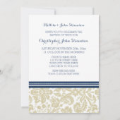 Blue Beige Damask Baptism Invitation Kaart (Achterkant)