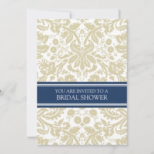 Blue Beige Damask Bridal Shower Invitation Kaart (Voorkant)