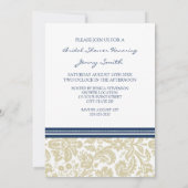 Blue Beige Damask Bridal Shower Invitation Kaart (Achterkant)