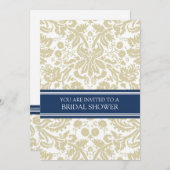 Blue Beige Damask Bridal Shower Invitation Kaart (Voorkant / Achterkant)