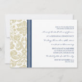 Blue Beige Damask Rehearsal Dinner Party Kaart (Achterkant)