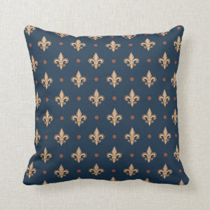 Blue Beige Fleur de Lis Elegant Damask Patroon Kussen