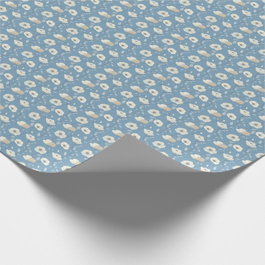 Blue Beige Floral Birthday Bridal Baby Shower Cadeaupapier (Hoek)