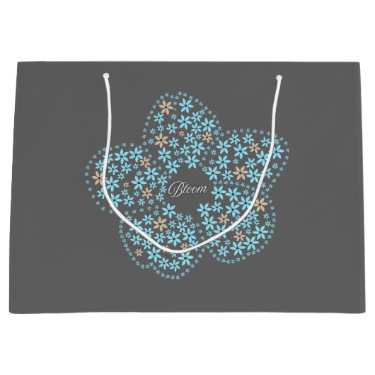 Blue Beige Floral Bloom – Dark Grey Botanical Mode Groot Cadeauzakje (Voorkant)