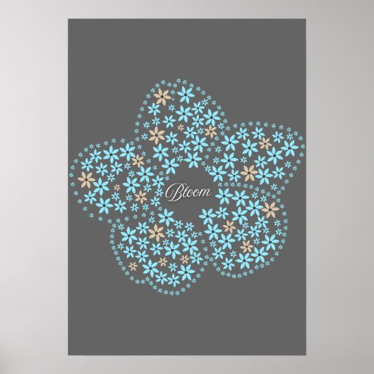 Blue Beige Floral Bloom – Dark Grey Botanical Mode Poster (Voorkant)
