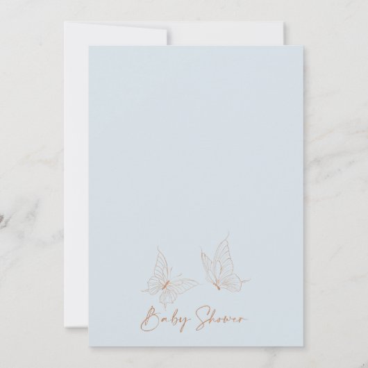Blue beige Floral Butterfly Kisses Baby shower Kaart (Achterkant)