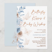 Blue beige Floral Butterfly Kisses Baby shower Kaart (Voorkant / Achterkant)