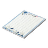 Blue Beige Floral Heart Custom Name Notepad Notitieblok (Linkerzijde)