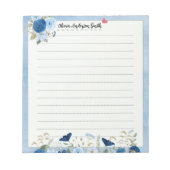 Blue Beige Floral Heart Custom Name Notepad Notitieblok (Voorkant)