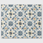 Blue & Beige Floral Tile Wrapping Paper, Antique  Cadeaupapier (Vlak)