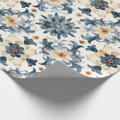 Blue & Beige Floral Tile Wrapping Paper, Antique  Cadeaupapier (Hoek)