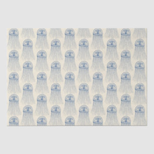 Blue Beige Marine Life kwallenpatroon Tissuepapier