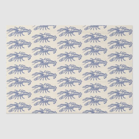 Blue Beige Marine Life Lobster Pattern Tissuepapier (Voorkant)