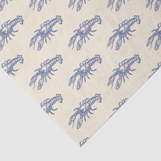 Blue Beige Marine Life Lobster Pattern Tissuepapier (Detail)