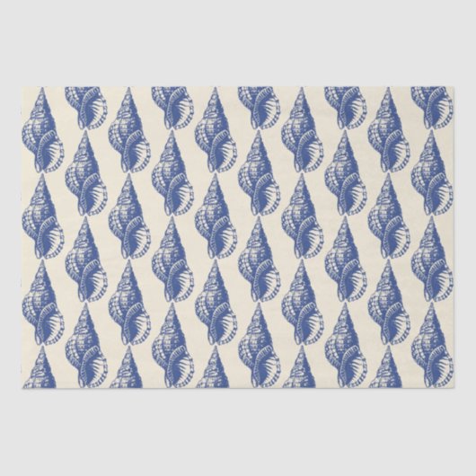 Blue Beige Marine Life Seashell Pattern Tissuepapier (Voorkant)