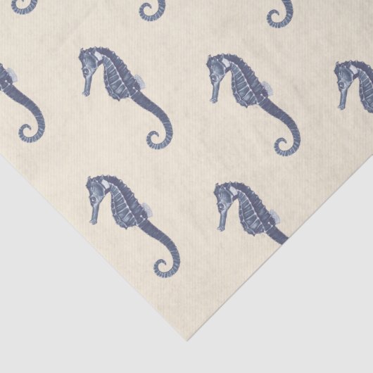 Blue Beige Marine Life zeepaardpatroon Tissuepapier (Detail)