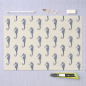 Blue Beige Marine Life zeepaardpatroon Tissuepapier (Craft)