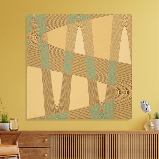Blue beige Modern Abstract golfpatroon Canvas Afdruk (Insitu (Woonkamer))