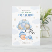 Blue Beige Moderne Jongen met Ballonnen baby showe Kaart (Staand voorkant)