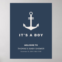 Blue Beige Nautical Anchor Baby shower Welkom Poster