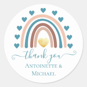 Blue Beige Rainbow - Aangepast Baby shower Ronde Sticker