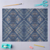 Blue beige Squares Tie Dye Traditioneel patroon Tissuepapier (Craft)