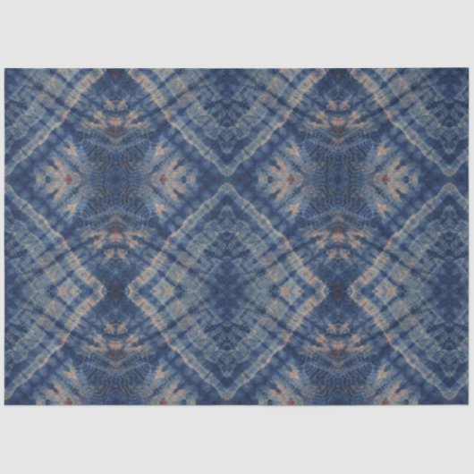 Blue beige Squares Tie Dye Traditioneel patroon Tissuepapier (Voorkant)