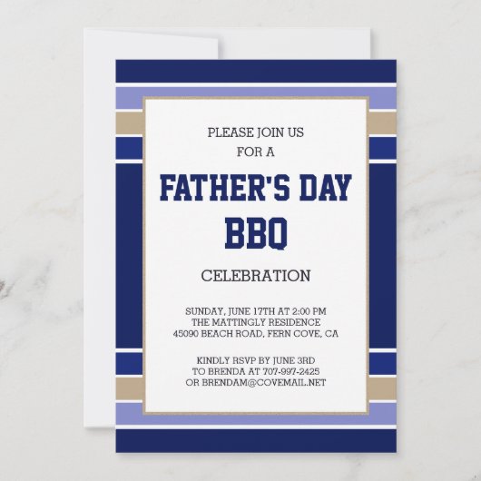 Blue Beige Stripes Fathers Day Uitnodiging (Voorkant)