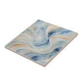Blue Beige Waves 3 Keramische Tegel Tegeltje (Zijkant)
