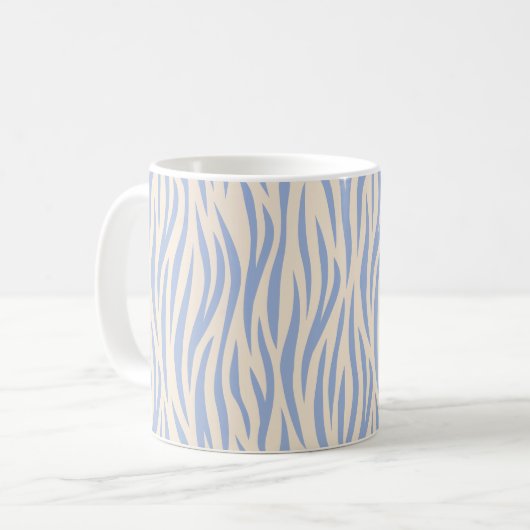 Blue & Beige Zebra Stripe Classic Mok – Stijlvol (Voorkant links)