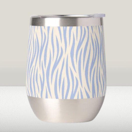Blue & Beige Zebra Stripe Stemless Wine Tumbler