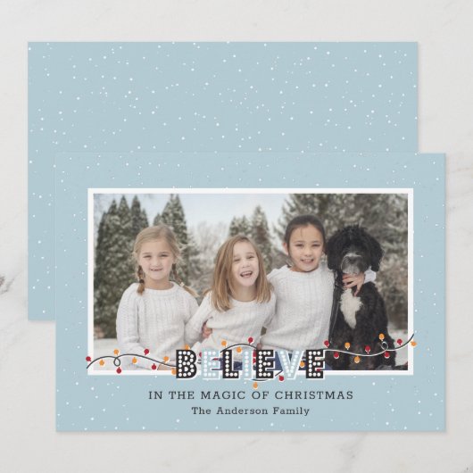 Blue Believe in de Magic of Kerstmis Snow Photo Feestdagenkaart (Voorkant / Achterkant)