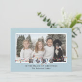 Blue Believe in de Magic of Kerstmis Snow Photo Feestdagenkaart (Staand voorkant)