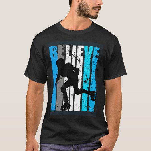 Blue Believe Roller Skating Motivational Girls Tea T-shirt (Voorkant)