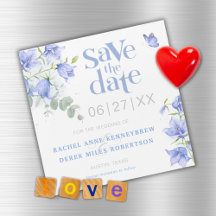 Blue Bellflower Wedding Save the Date Magnet Kaart