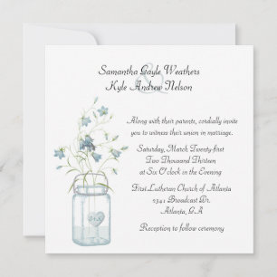  Blue Bells & Mason Jar Wedding Invitation Kaart