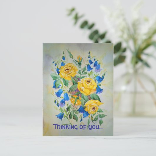 Blue bells met roze, Thinking of you... Briefkaart (Staand voorkant)