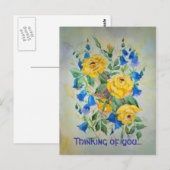 Blue bells met roze, Thinking of you... Briefkaart (Voorkant / Achterkant)