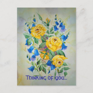 Blue bells met roze, Thinking of you... Briefkaart
