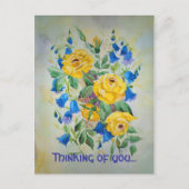 Blue bells met roze, Thinking of you... Briefkaart (Voorkant)