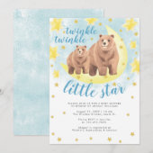 Blue Beren Gold Twinkle Little Star Baby shower Kaart (Voorkant / Achterkant)