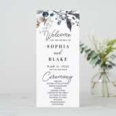 Blue Berries, Leaves en Greenery Wedding Programme (Staand voorkant)