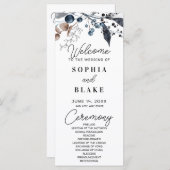 Blue Berries, Leaves en Greenery Wedding Programme (Voorkant / Achterkant)