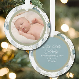 Blue Berry Botanical Baby Photo Ornament