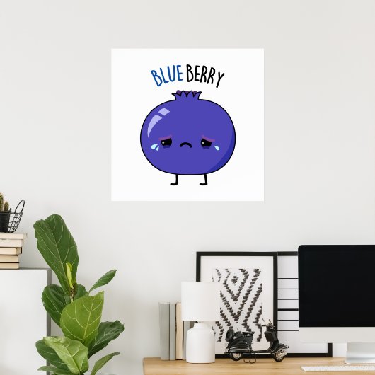Blue Berry Funny Blueberry Pun Poster (Thuiskantoor)