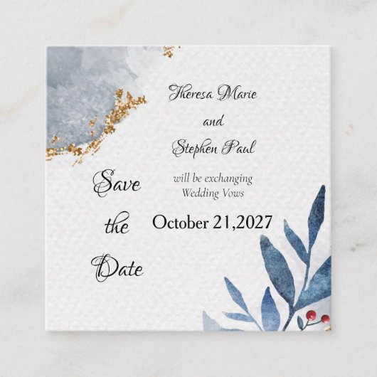 Blue Berry Save the Date aangekondigd Informatiekaartje (Voorkant)