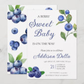 Blue Berry Sweet Baby shower Invitation Kaart (Voorkant / Achterkant)