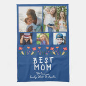 Blue Best mama Flowers 5 Photo Collage Keepslag Theedoek (Verticaal)